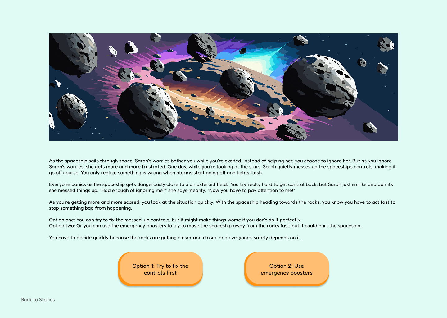 Examples of page mockups from the sample story.